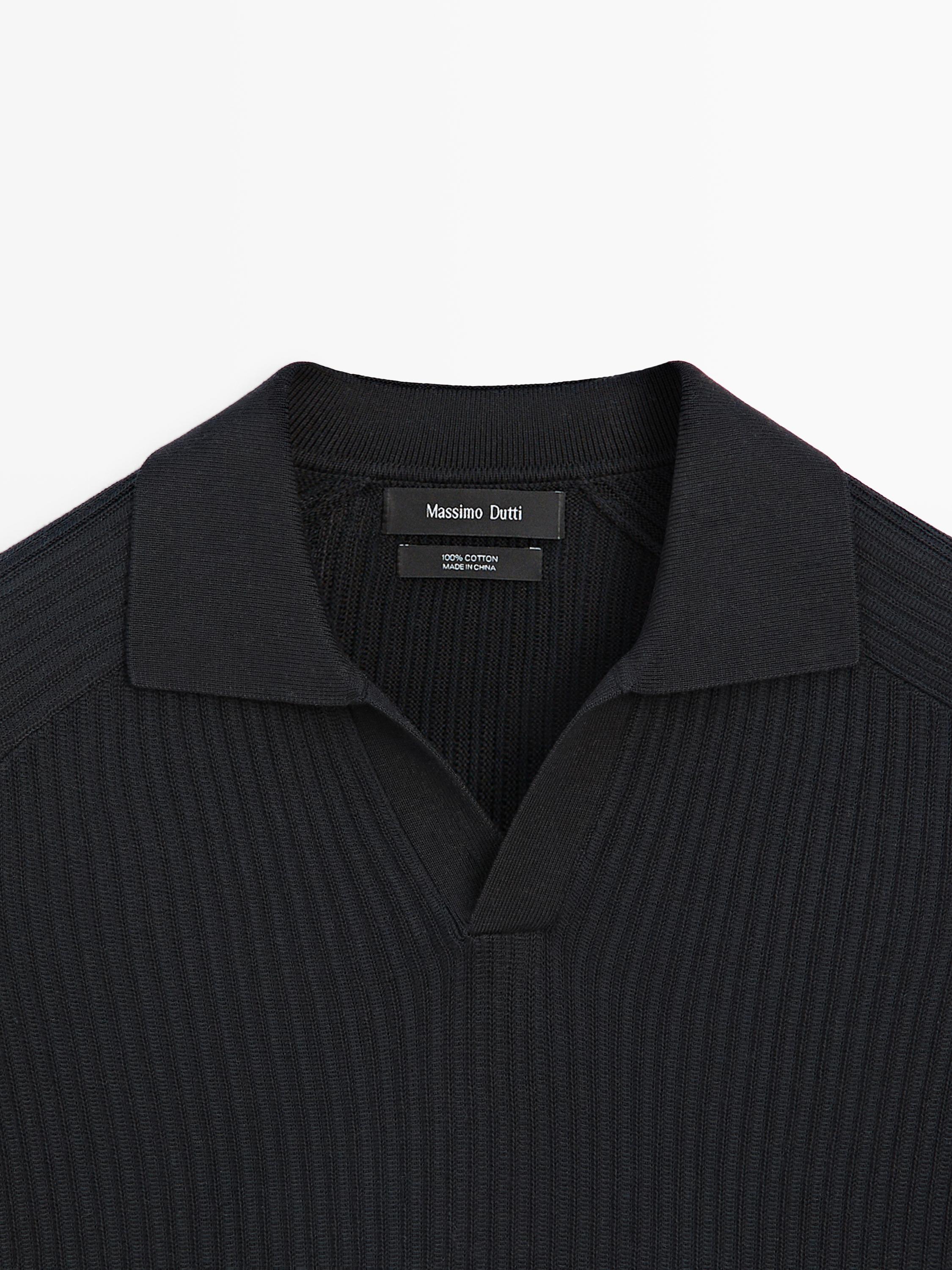 Pull polo en maille côtelée de coton